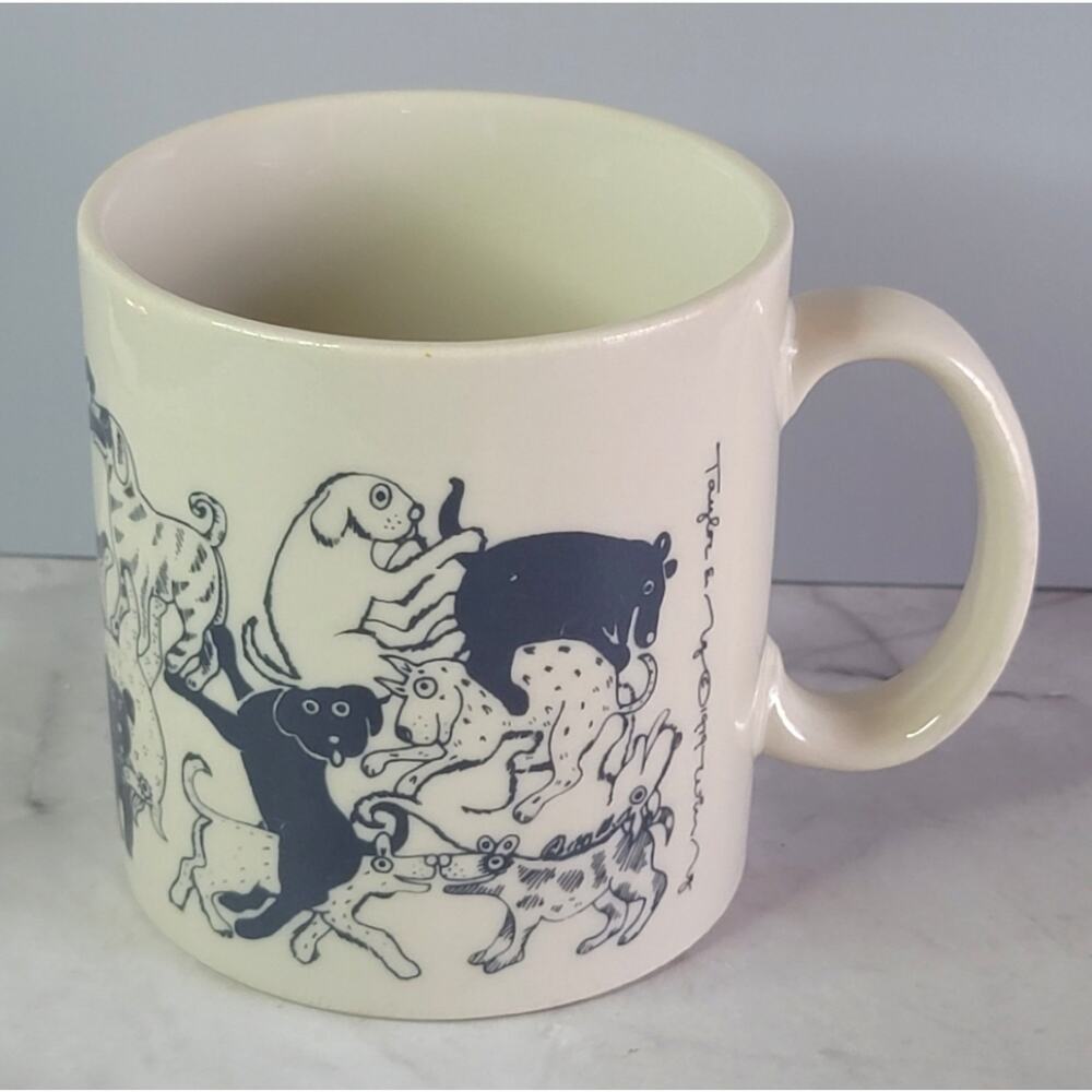 Vintage 1979 Taylor & NG Ani-Mates Naughty Dogs Orgy Coffee Mug Ivory & Blue